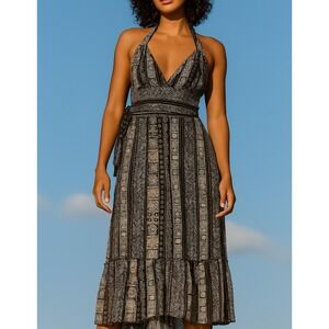 Y2K Whimsigoth Babydoll Halter Midi Dress Size 14 Sangria Fairy Grunge Boho‎